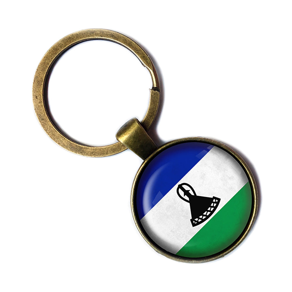 Kingdom of Lesotho Lesothan Flag Antique Bronze Keychain
