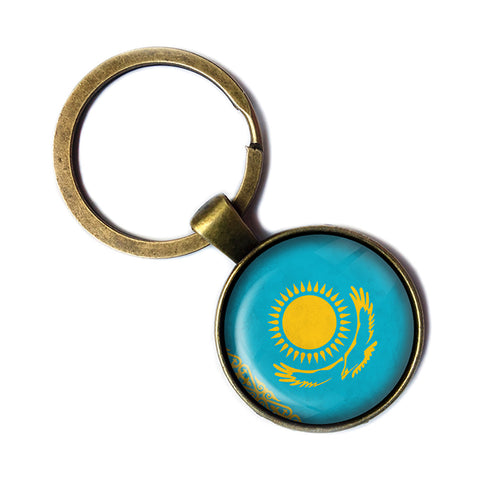 Republic of Kazakhstan Kazakhstani Flag Antique Bronze Keychain