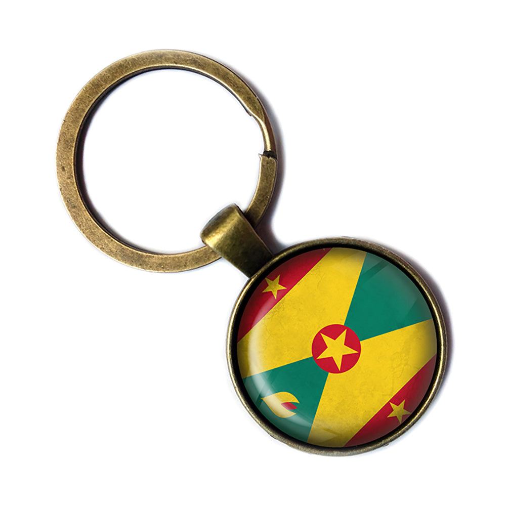 Grenada Grenadian Flag Antique Bronze Keychain