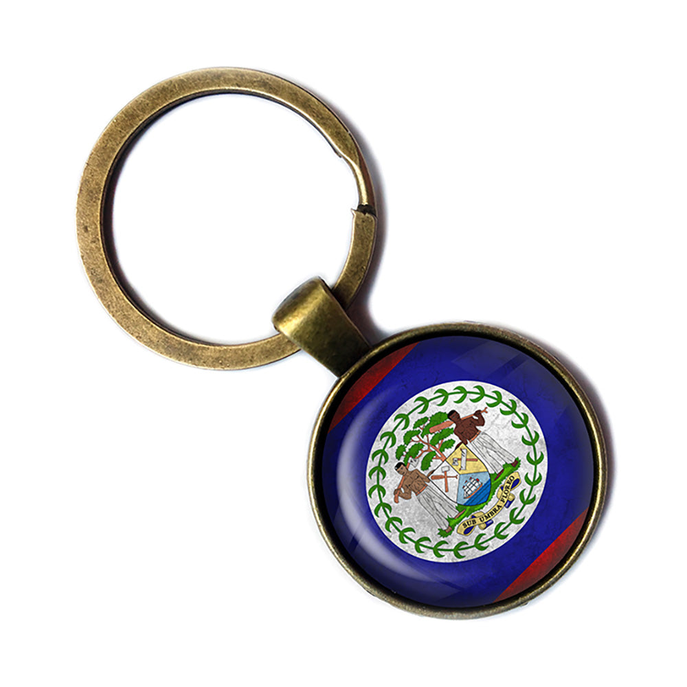 Belize Belizean Flag Antique Bronze Keychain