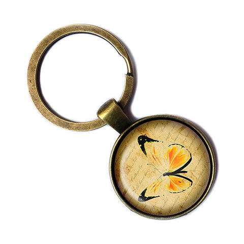 Yellow Butterfly Antique Bronze Keychain