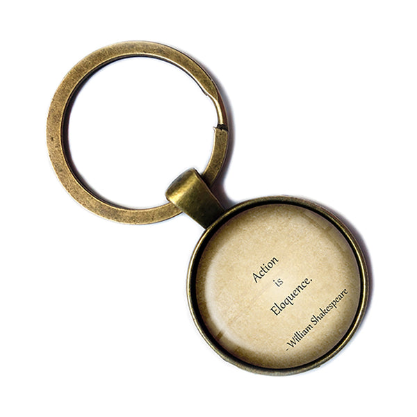 William Shakespeare Action is Eloquence Antique Bronze Keychain