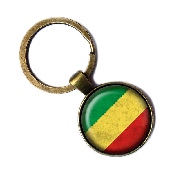 African Nation Congo Flag Antique Bronze Keychain