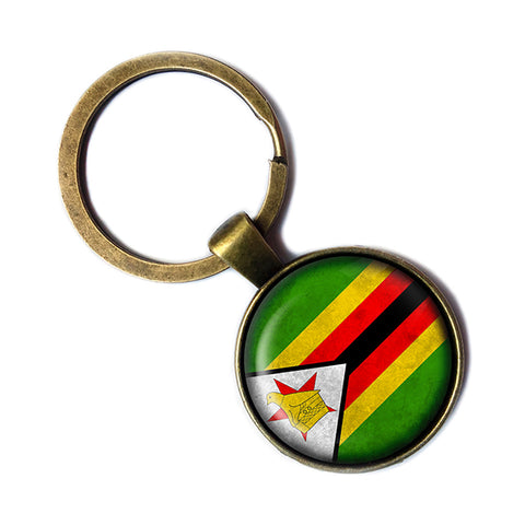 Zimbabwe Zimbabwean Flag Antique Bronze Keychain