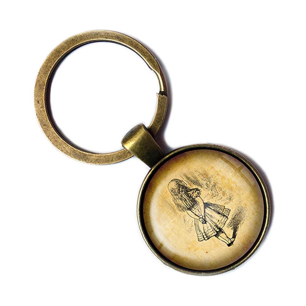 Alice in Wonderland Alice Watching Antique Bronze Keychain