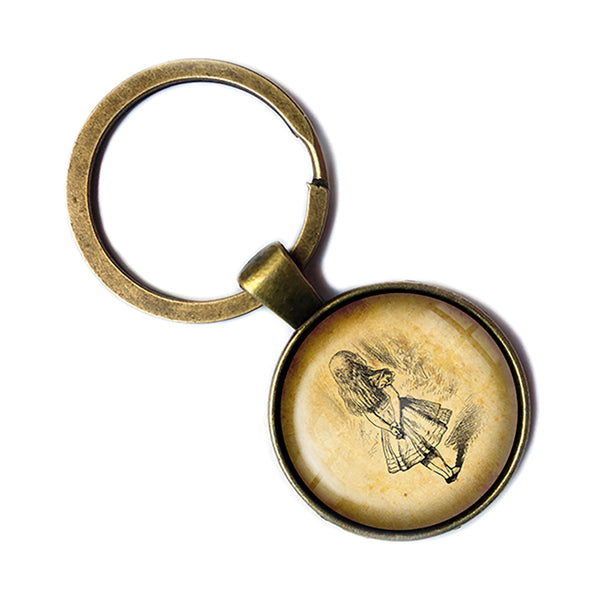 Alice in Wonderland Alice Watching Antique Bronze Keychain