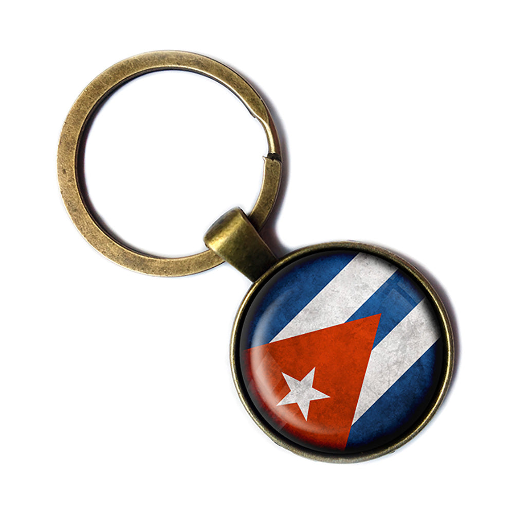 Cuba Cuban Flag Antique Bronze Keychain