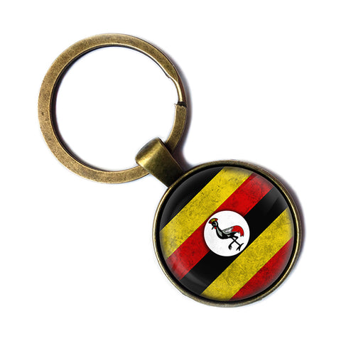 Uganda Ugandan Flag Antique Bronze Keychain