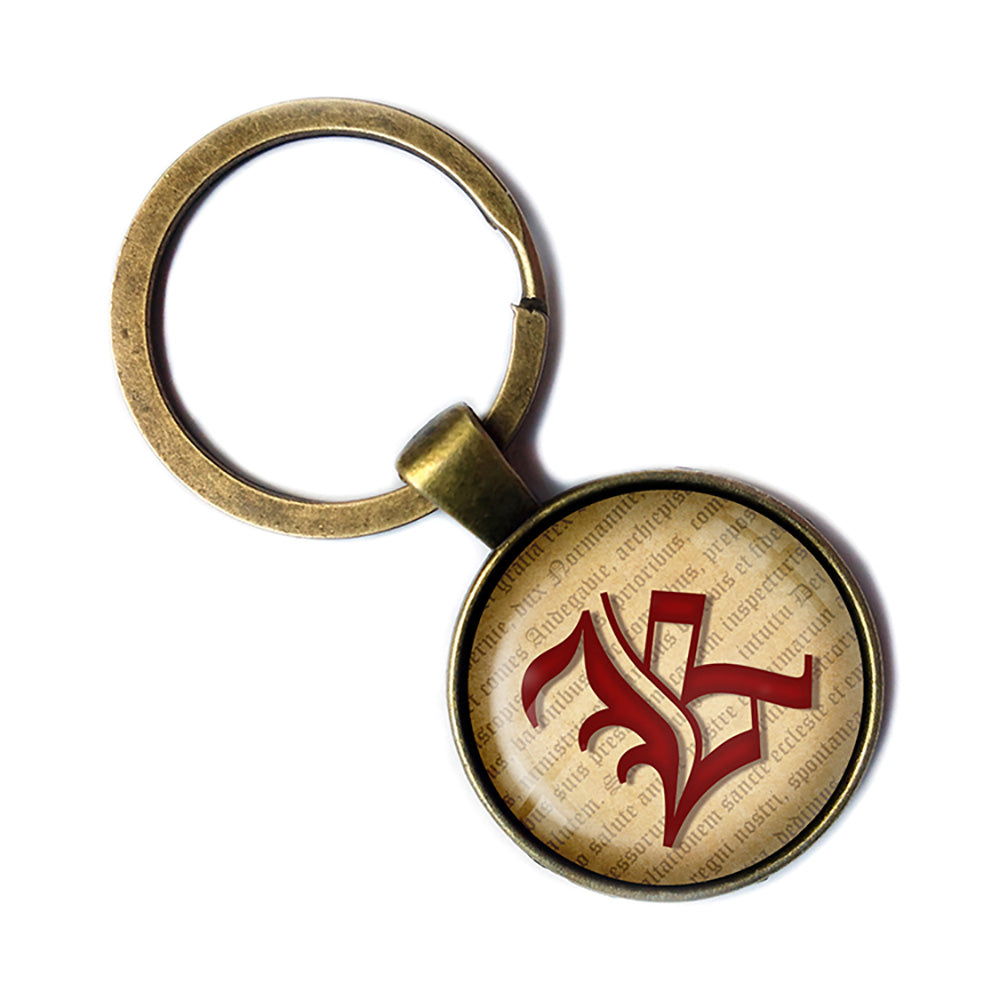 K Letter Old English Gothic Blackletter Magna Carta Antique Bronze Keychain