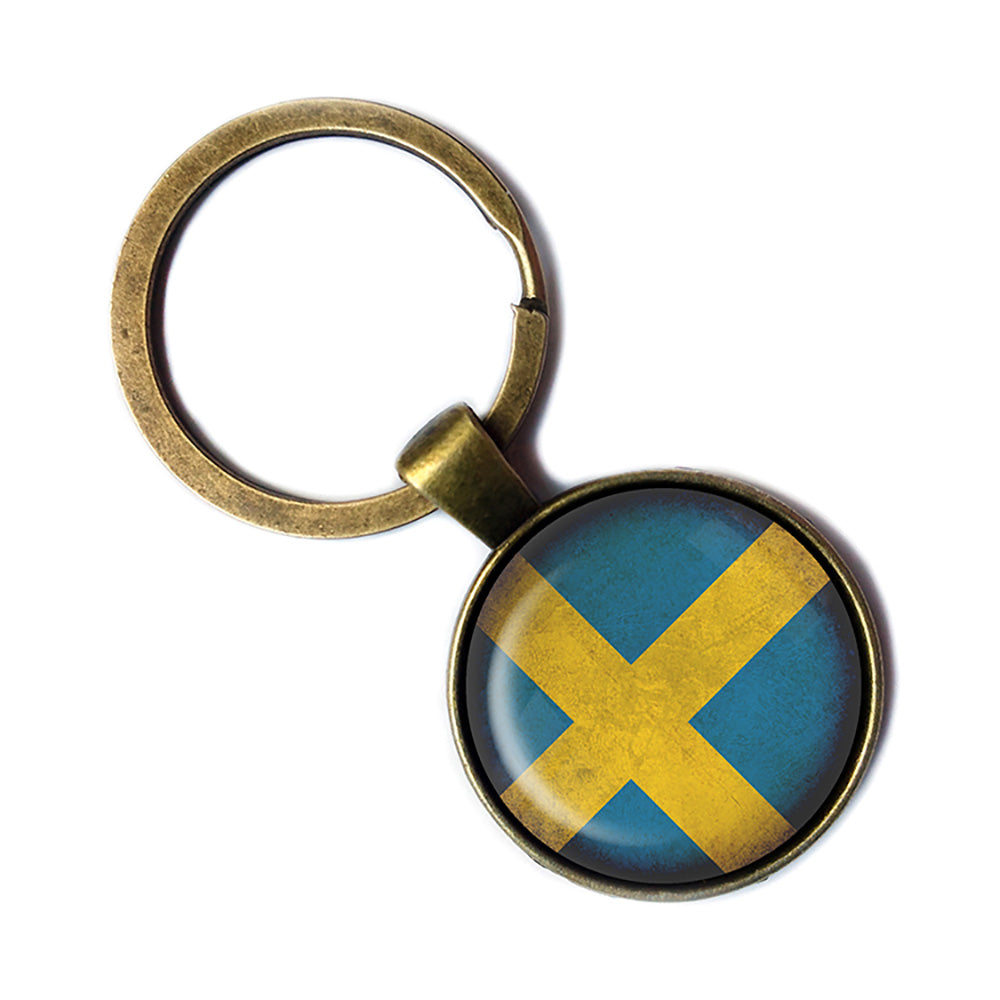 Sweden Swedish Flag Antique Bronze Keychain