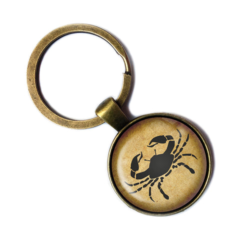 Zodiac Symbol Astrology Cancer Bronze Keychain