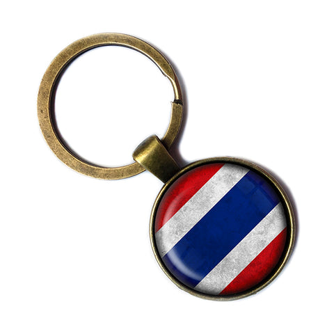 Thailand Thai Flag Antique Bronze Keychain