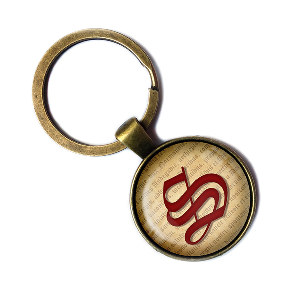 S Letter Old English Gothic Blackletter Magna Carta Antique Bronze Keychain