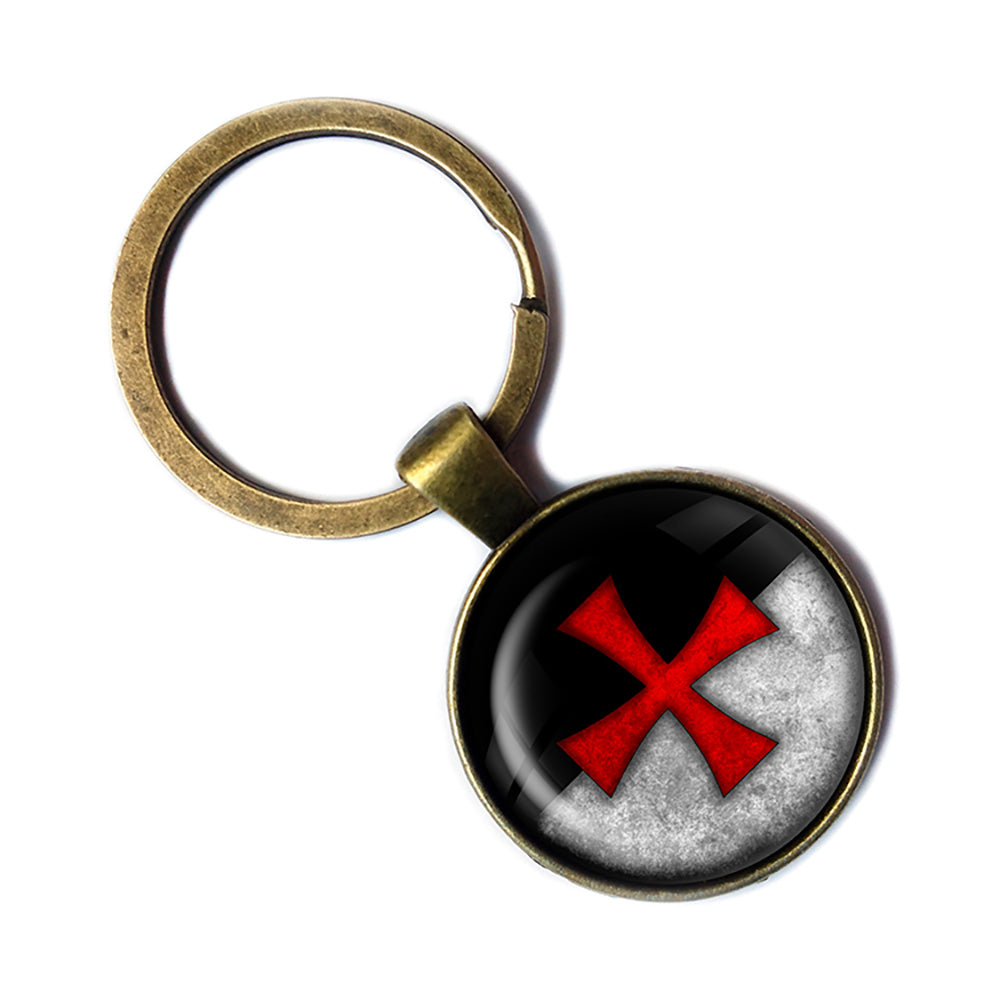 Worn Knights Templar Battle Flag Standard Antique Bronze Keychain