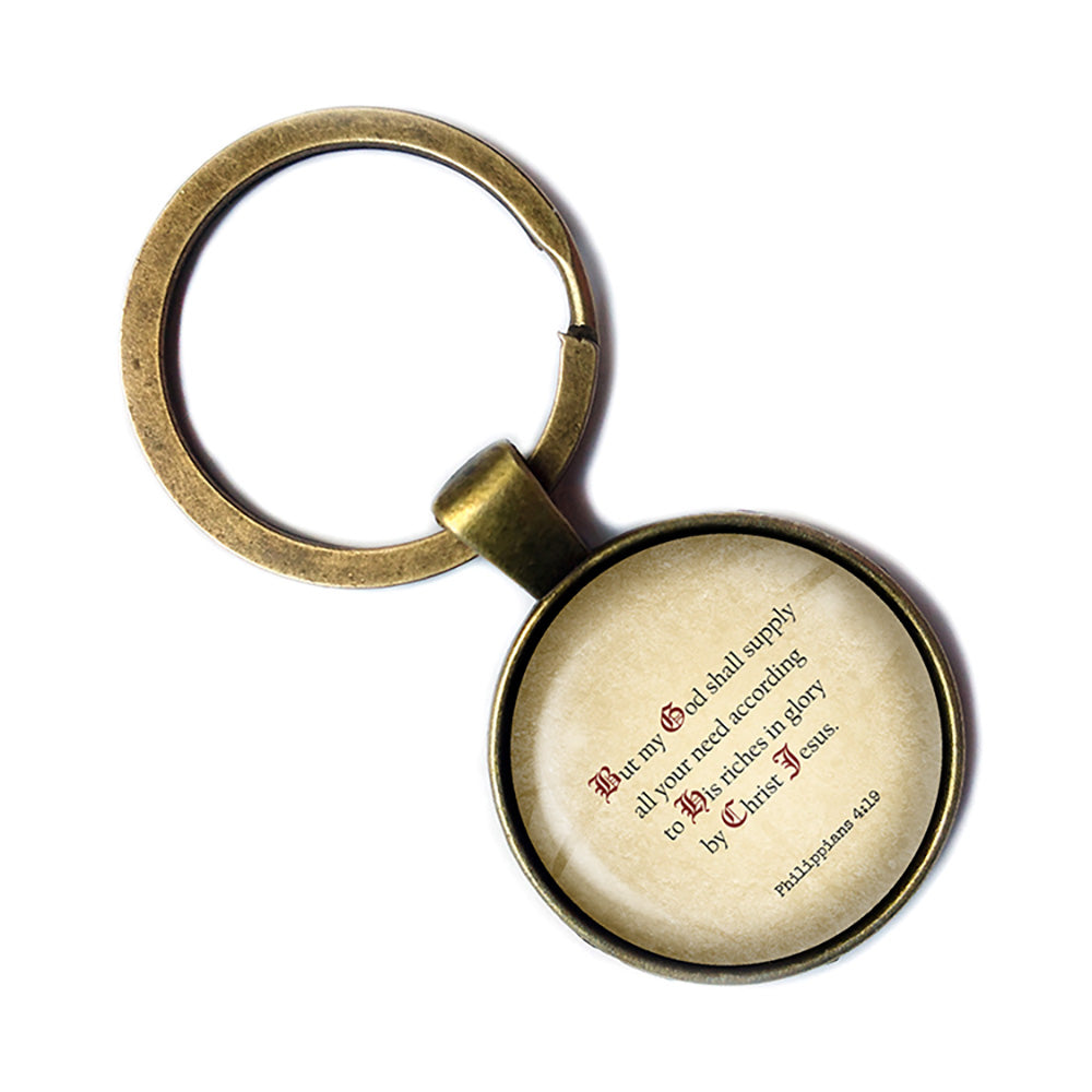 Philippians 4:19 God Shall Supply all your Need King James Version KJV Bible Bronze Keychain