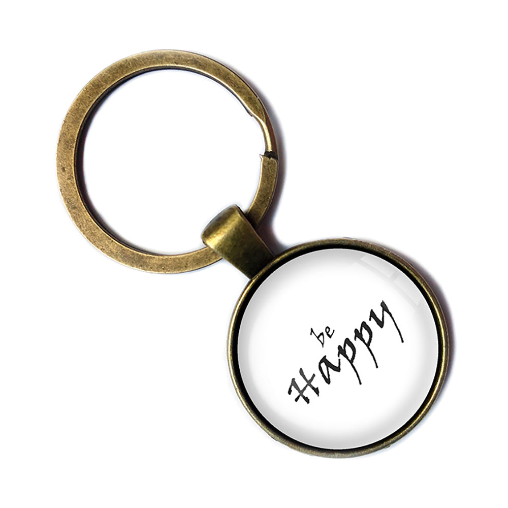 Be Happy Antique Bronze Keychain
