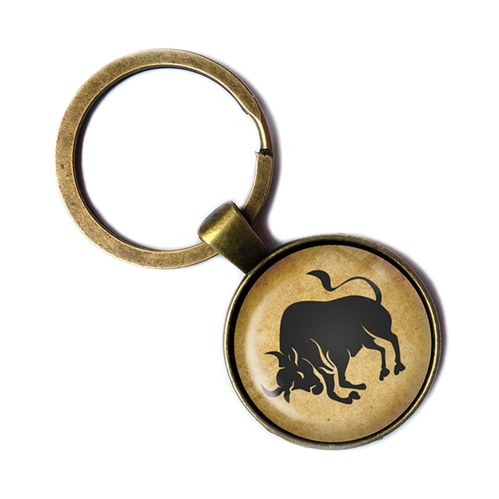 Zodiac Symbol Astrology Taurus Bronze Keychain
