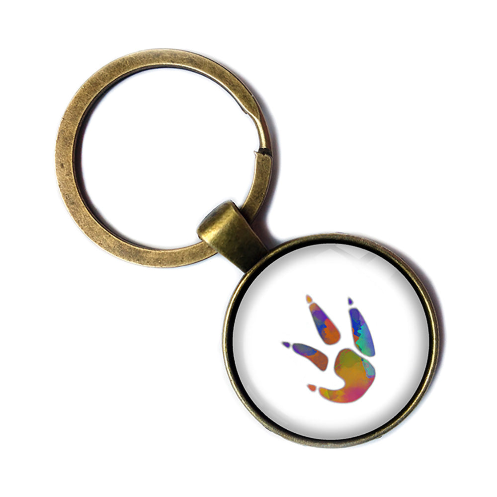 Chicken Paw Print Rainbow Watercolor Antique Bronze Keychain