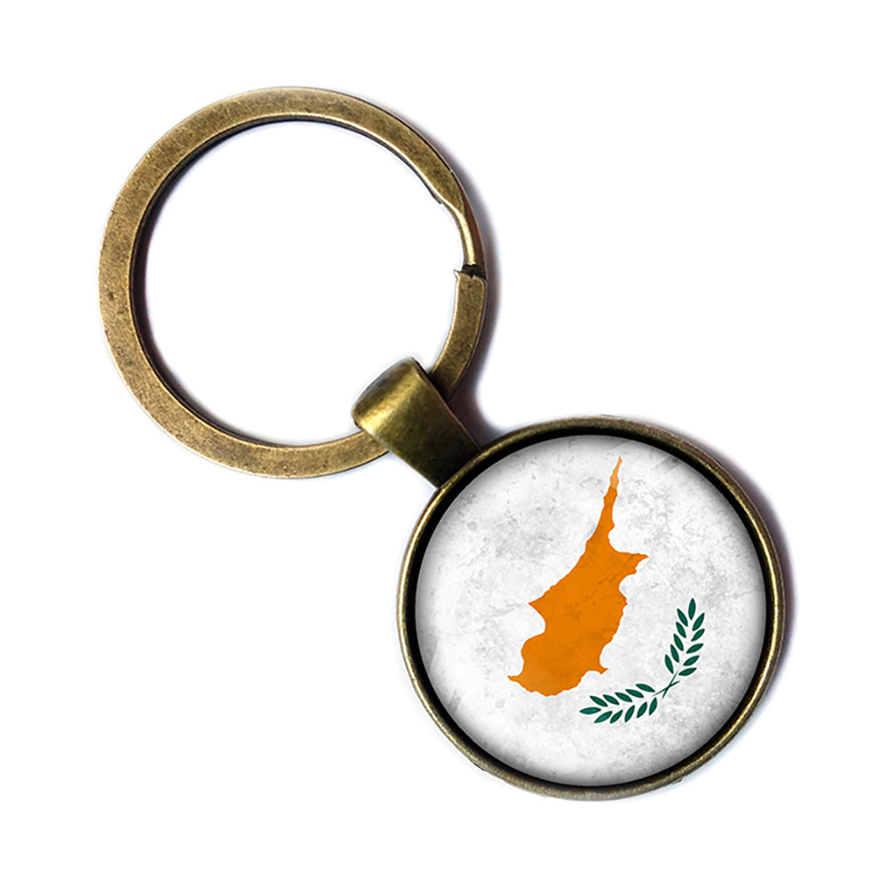 Cyprus Cypriot Flag Antique Bronze Keychain