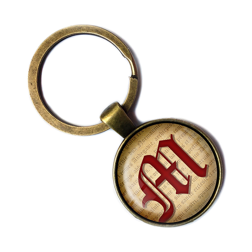 M Letter Old English Gothic Blackletter Magna Carta Antique Bronze Keychain