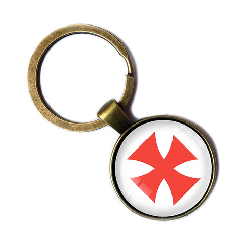 Knights Templar Cross Red on White Antique Bronze Keychain
