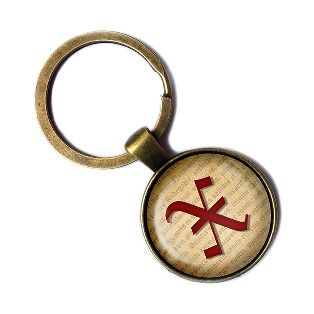 X Letter Old English Gothic Blackletter Magna Carta Antique Bronze Keychain