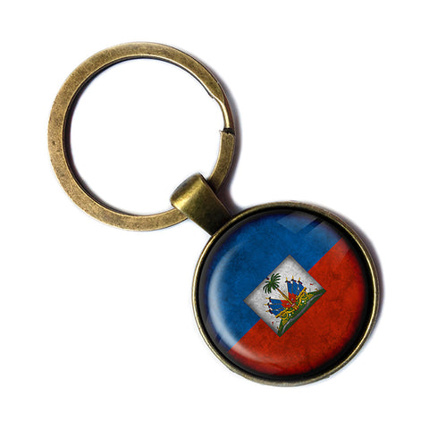 Haiti Haitian Flag Antique Bronze Keychain