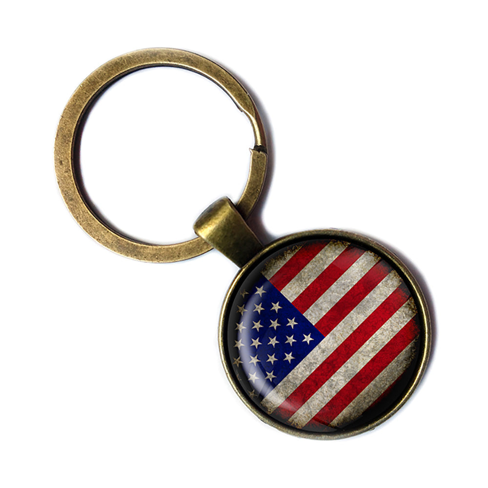 United States of America USA Flag Antique Bronze Keychain