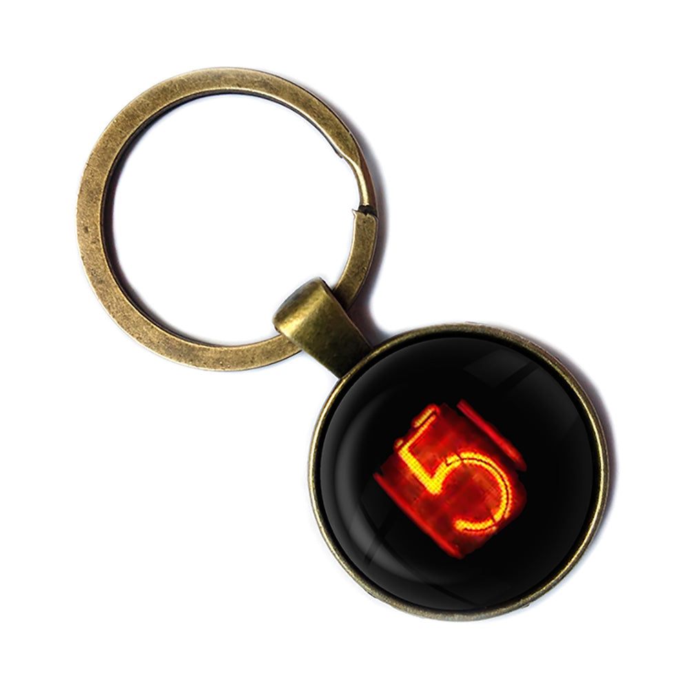 Dieselpunk Steampunk Cyberpunk Nixie Tube Print Number 5 Five Antique Bronze Keychain