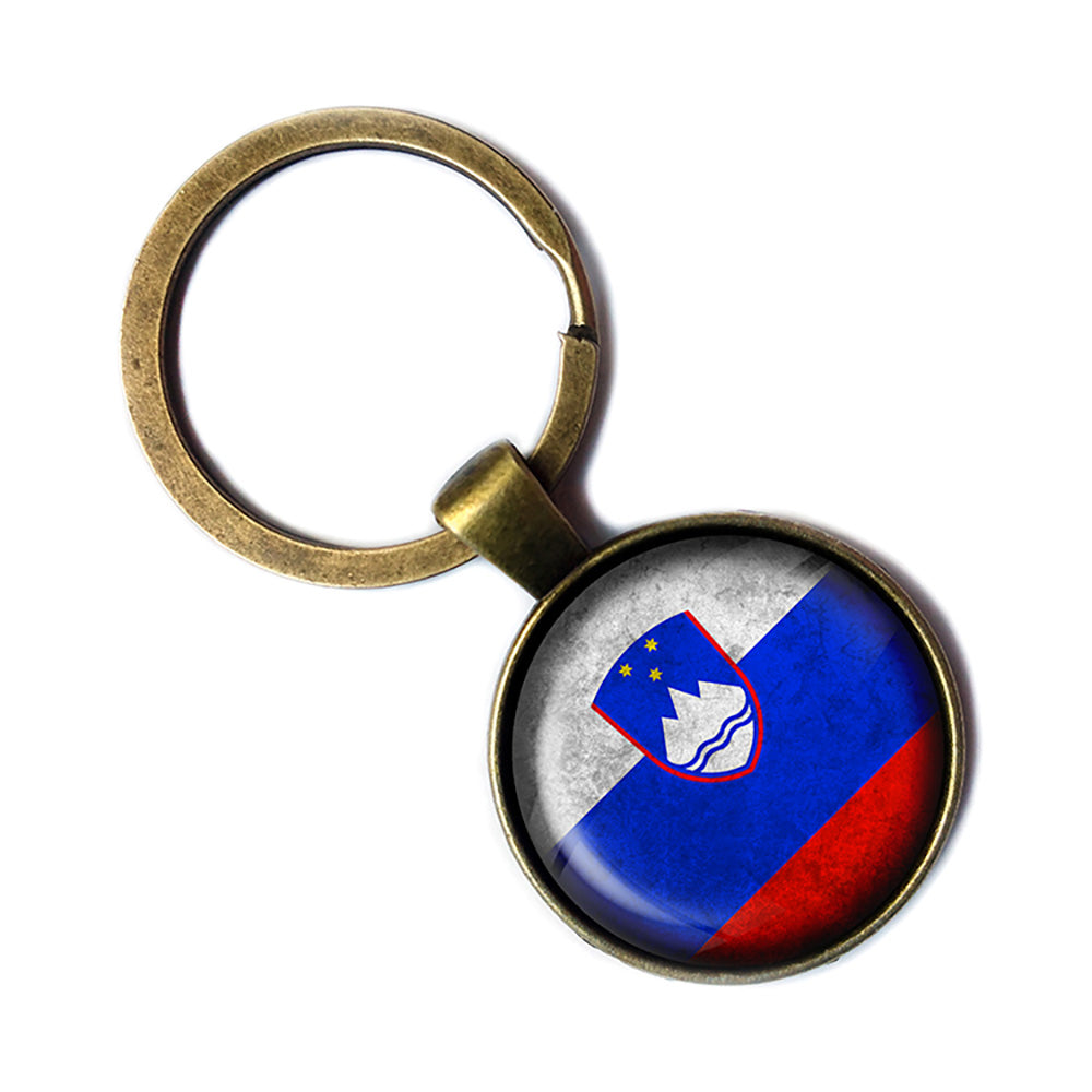 Slovenia Slovenian Flag Antique Bronze Keychain