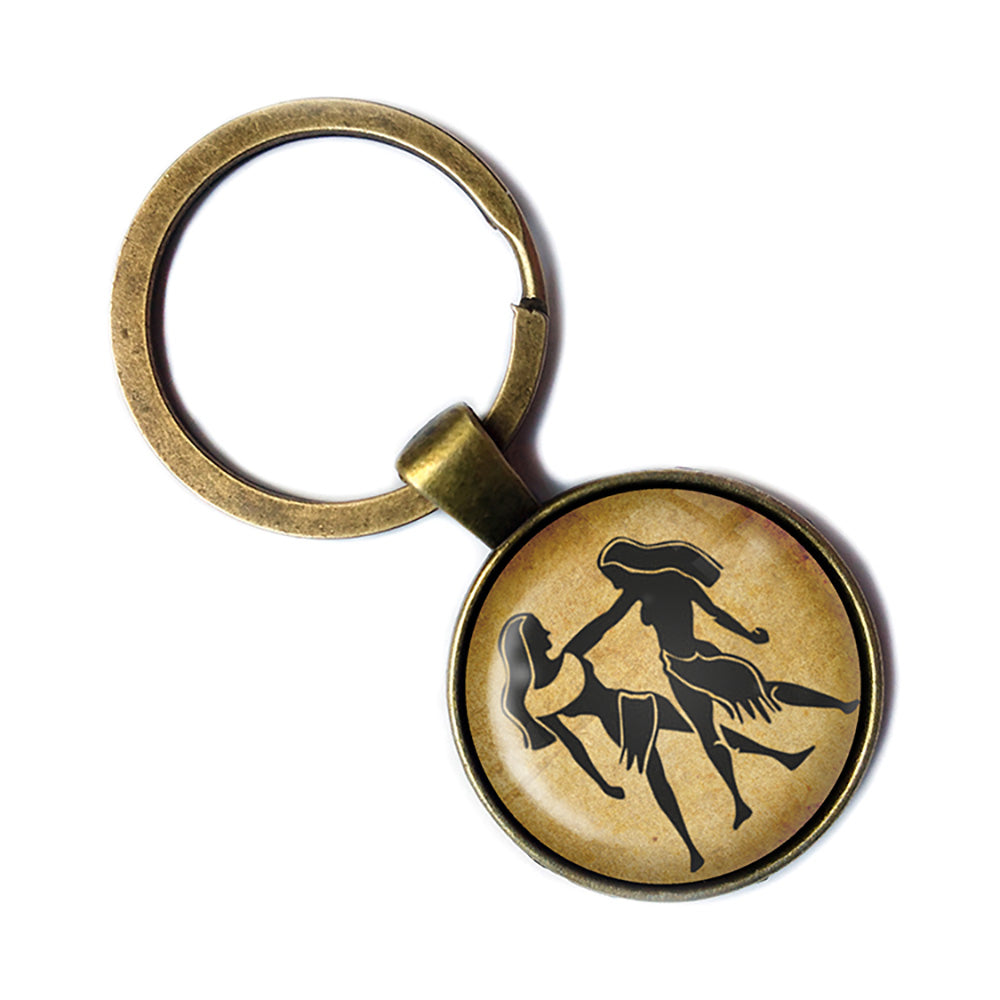 Zodiac Symbol Astrology Gemini Bronze Keychain