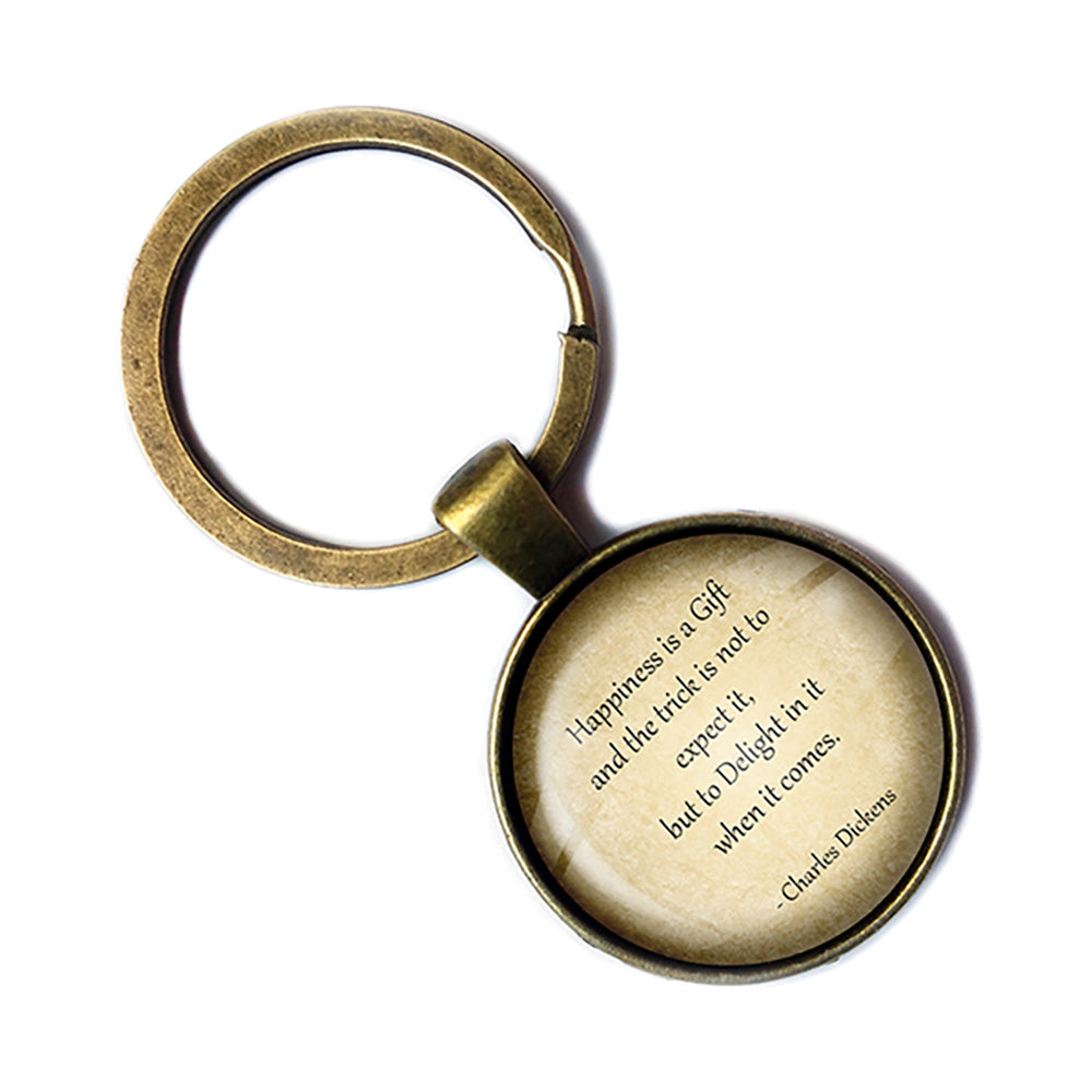 Charles Dickens Happiness is a Gift Delight Antique Bronze Keychain