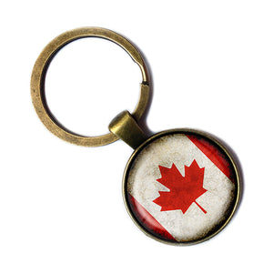 Canada Canadian Flag Antique Bronze Keychain
