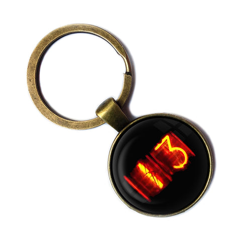 Dieselpunk Steampunk Cyberpunk Nixie Tube Print Number 13 Thirteen Halloween Antique Bronze Keychain