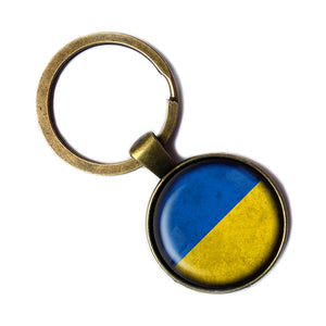 Ukraine Ukranian Flag Antique Bronze Keychain