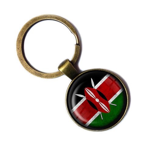 Kenya Kenyan Flag Antique Bronze Keychain