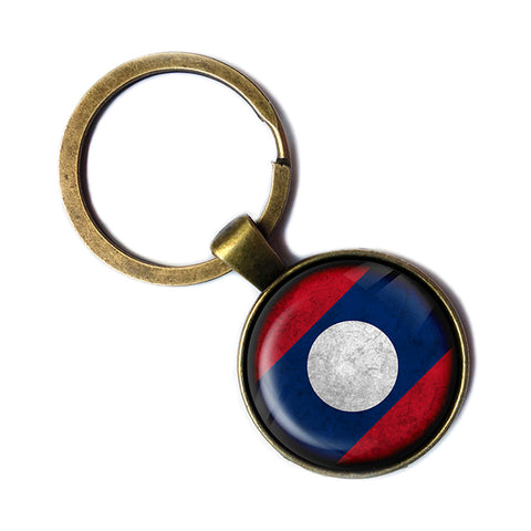 Laos Laotian Flag Antique Bronze Keychain
