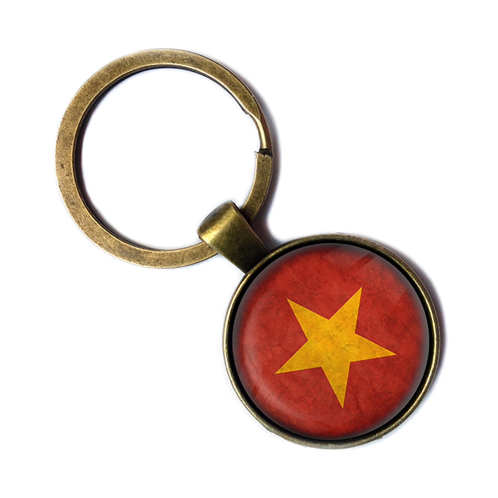 Vietnam Vietnamese Flag Antique Bronze Keychain