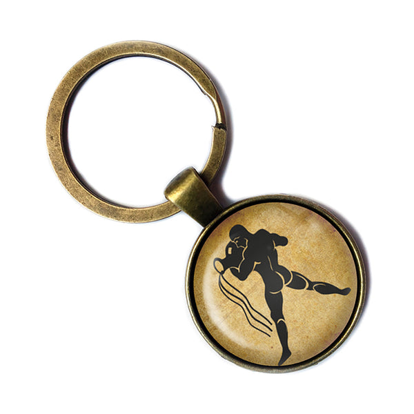 Zodiac Symbol Astrology Aquarius Bronze Keychain