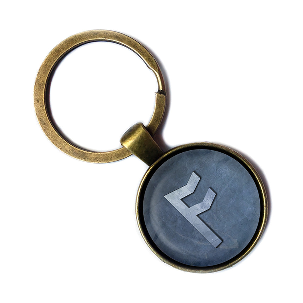 Viking Runes Elder Futhark A Ansuz Odin Antique Bronze Keychain