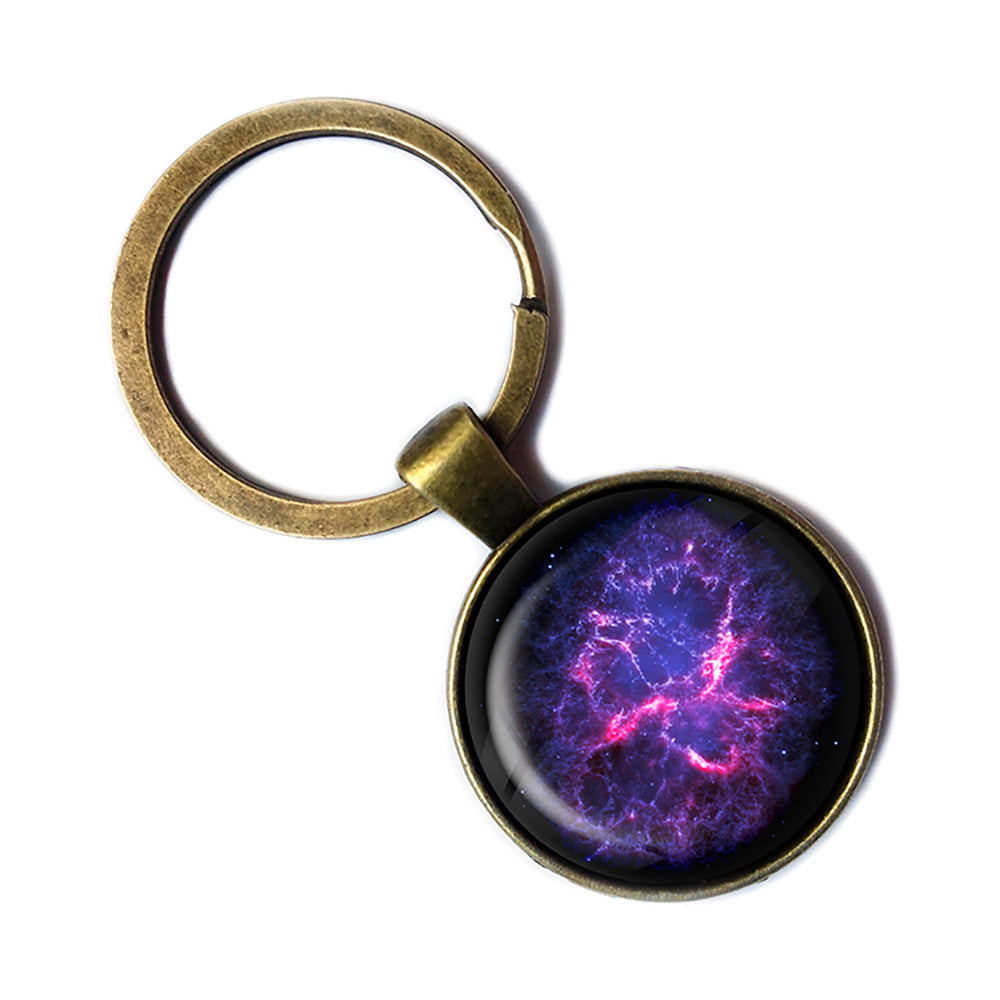 NASA Photograph Nebula Rays of Pink Antique Bronze Keychain