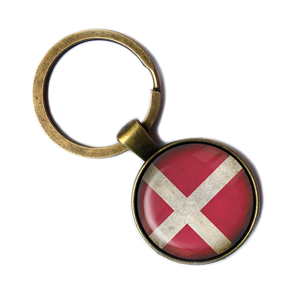 Denmark Danish Flag Antique Bronze Keychain