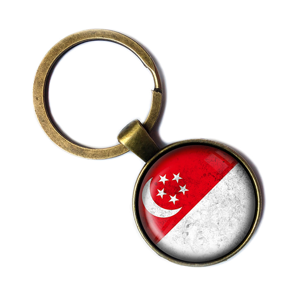 Singapore Singaporean Flag Antique Bronze Keychain