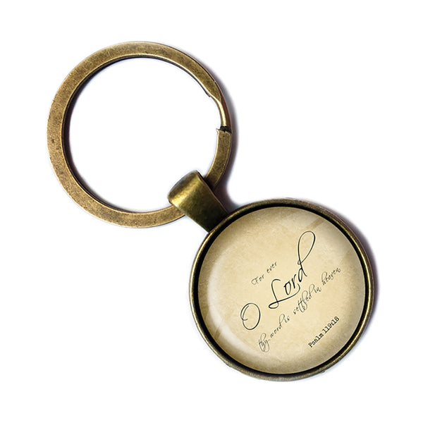Psalm 119:89 Thy Word is Settled in Heaven King James Version KJV Bible Antique Bronze Keychain