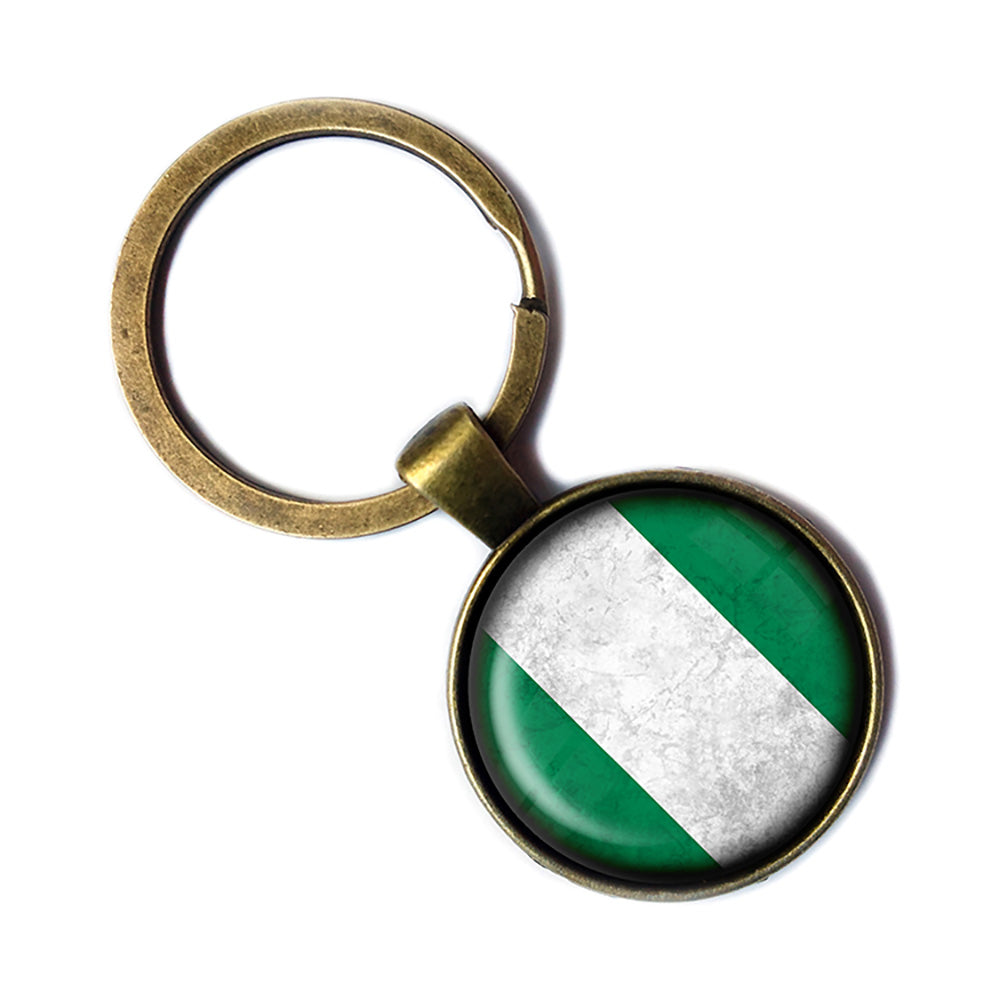 African Nation Nigeria Flag Antique Bronze Keychain
