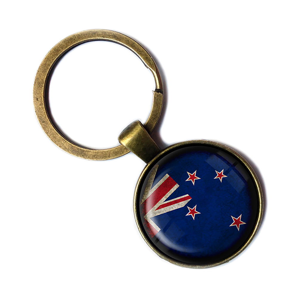New Zealand Flag Antique Bronze Keychain