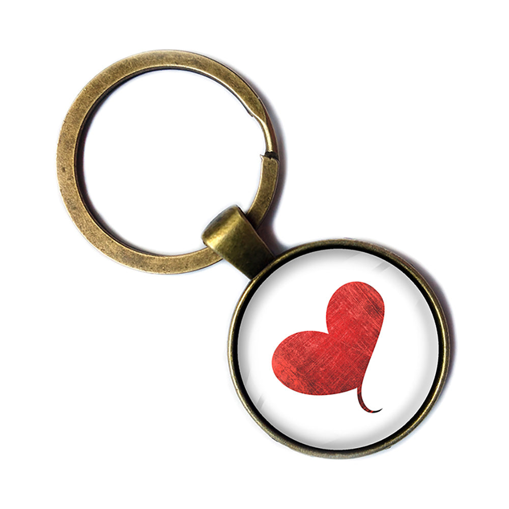 Red Valentines Love Heart Antique Bronze Keychain