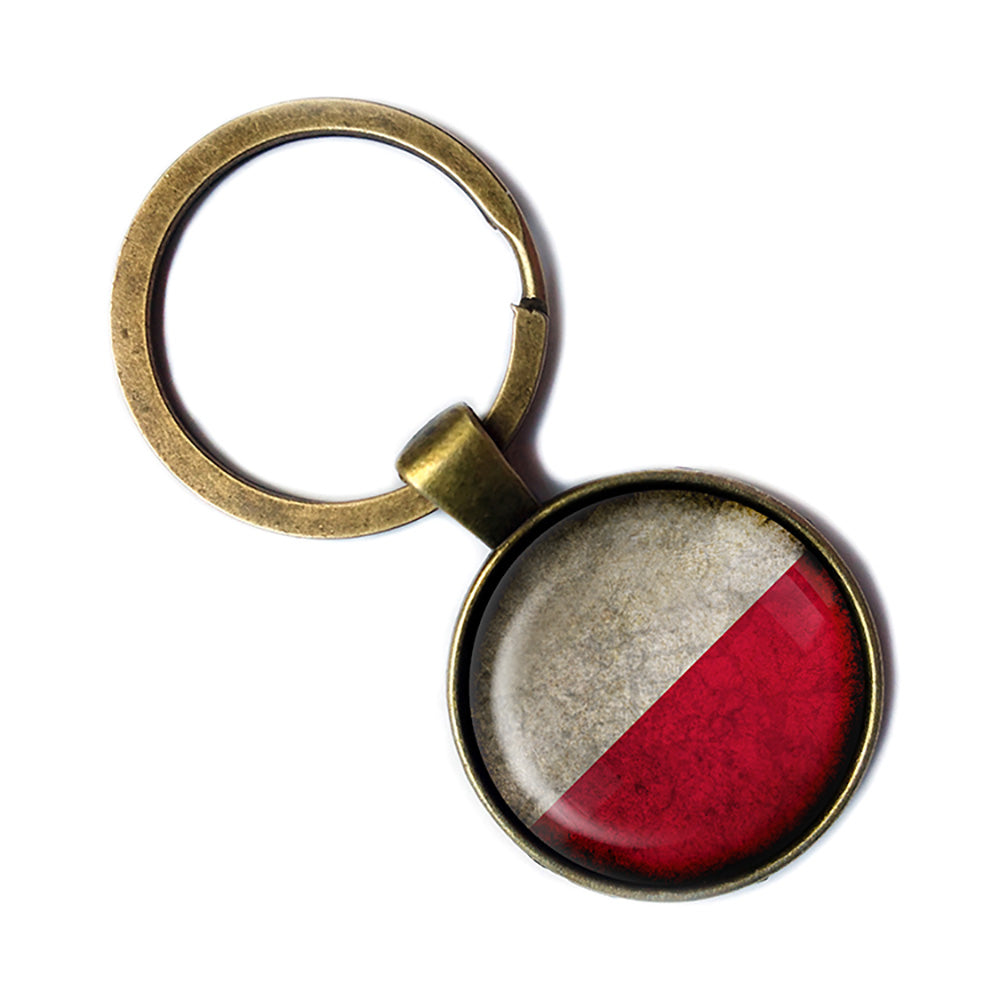Poland Polish Polska Flag Antique Bronze Keychain