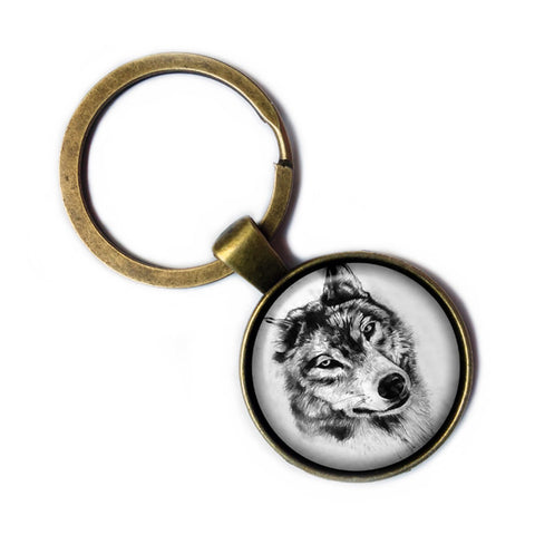 Wolf Head Bronze Keychain