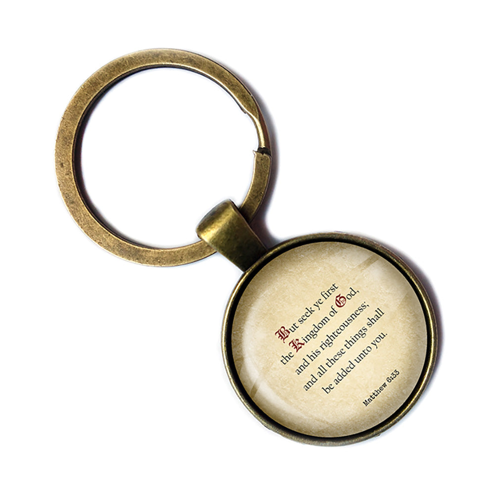Matthew 6:33 Seek ye first the Kingdom of God King James Version KJV Bible Bronze Keychain